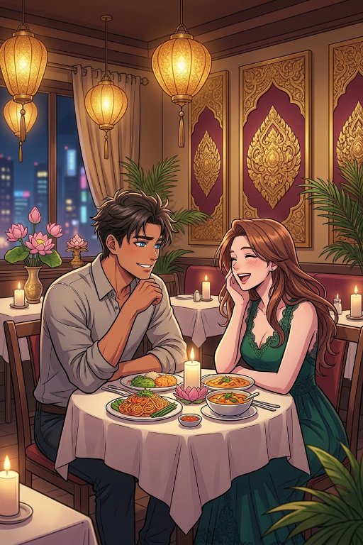 Xay et Julia au restaurant, scène romantique du roman Kronos 2060